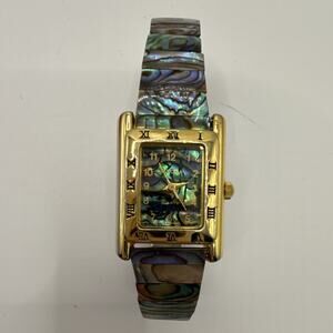 Jarona Quartz Analog Watch Gold Tone Rectangle Abalone Works New Battery